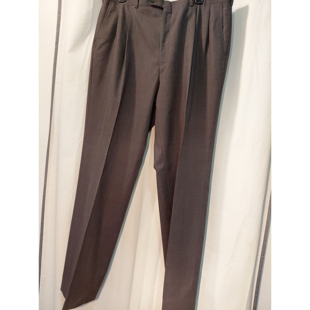 Vtg 90s Burberry 36x32‎ Blue Gray Birdseye Windowpane Pleated Mens Pants